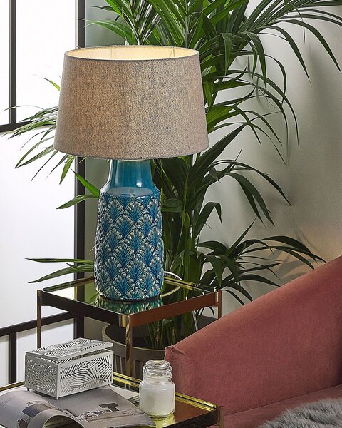 Stolná lampa morská modrá sivá keramický podstavec 55 cm vzor listov látkové tienidlo nočná lampa moderný tradičný štýl obývačka spálňa