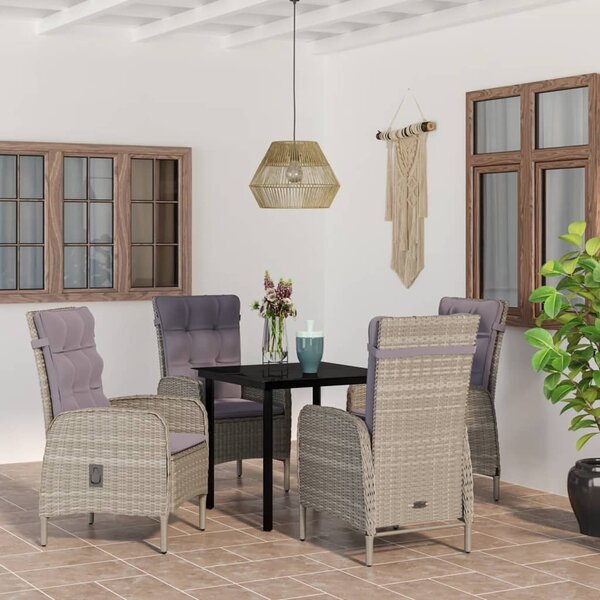 Maison Exclusive – 5-dielna záhradná jedálenská súprava s vankúšmi v šedej a čiernej farbe