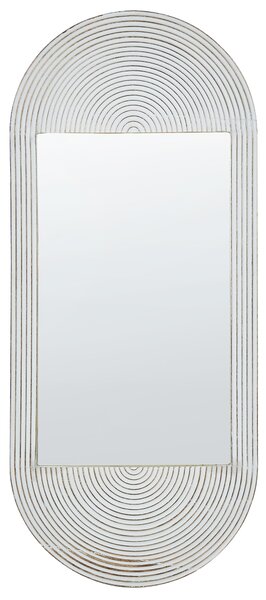 Nástenné zrkadlo krémová biela rám z mangového dreva 56 x 130 cm biely opotrebovaný vzhľad vintage štýl závesné dekorácie