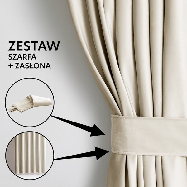 Záves AmeliaHome Velvet s multifunkčnou páskou svetlo béžový, veľkosť 140x270