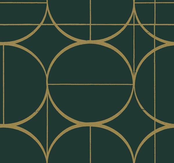 Zeleno-zlatá geometrická vliesová tapeta, MD7203, Modern Metals, York