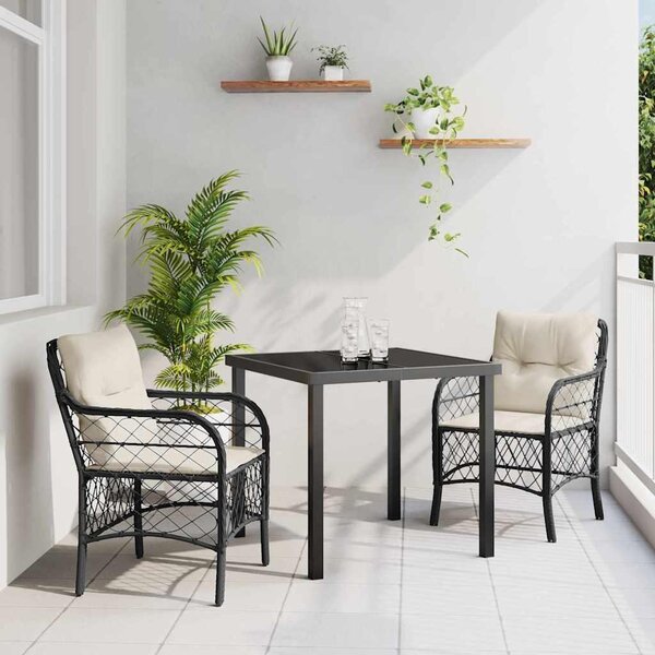 Maison Exclusive - Záhradná jedálenská súprava s vankúmi 3 ks ierna Poly-rattan