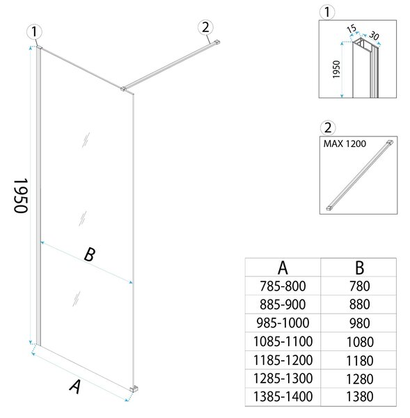 Bezrámová sprchová zastena REA FLEXI BLACK 110 cm, čierna/transparent - bez vaničky