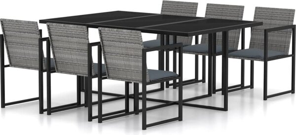 Maison Exclusive – 7-dielna záhradná jedálenská súprava s vankúšmi Poly Rattan Grey
