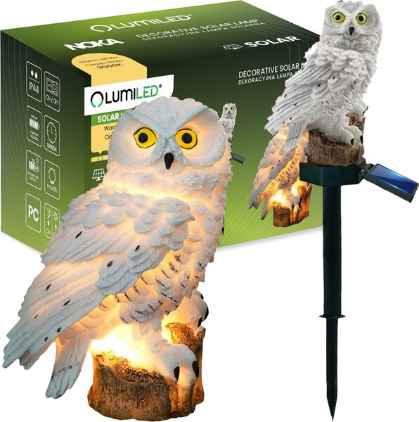 LUMILED solárne záhradné svetlo so sovou 42 cm, biela záhradná lampa so sovou, 3000K IP44 záhradná dekorácia, dekoratívne vodotesné solárne svetlo vonku, dekoratívna solárna lampa pre kvetináč, trávnik, záhradu, dvor, balkón, cesty