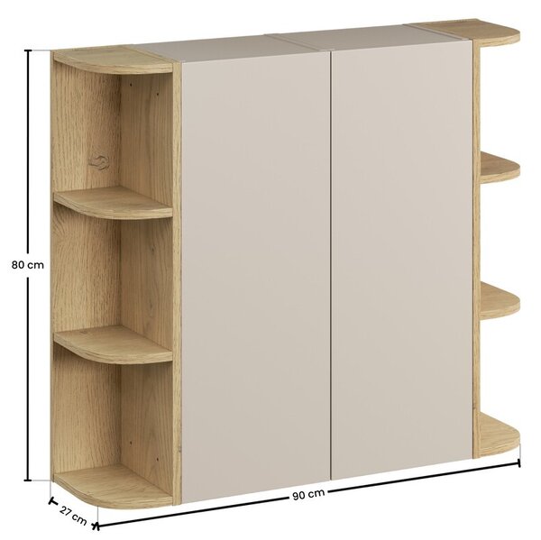 Comad Závesná horná vysoká kúpeľňová skrinka Dalia Cashmere 45 cm kašmírová/dub cremona