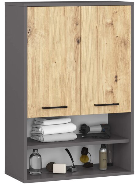 Ak furniture Závesná kúpeľňová skrinka Fin W64 2D 64 cm grafit/dub artisan