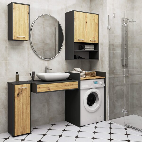Ak furniture Závesná kúpeľňová skrinka Fin W64 2D 64 cm grafit/dub artisan