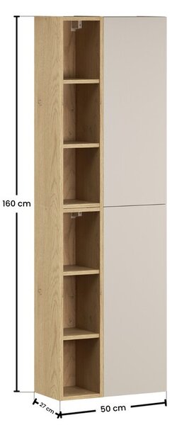 Comad Závesná horná vysoká kúpeľňová skrinka Dalia Cashmere 50 cm kašmírová/dub cremona