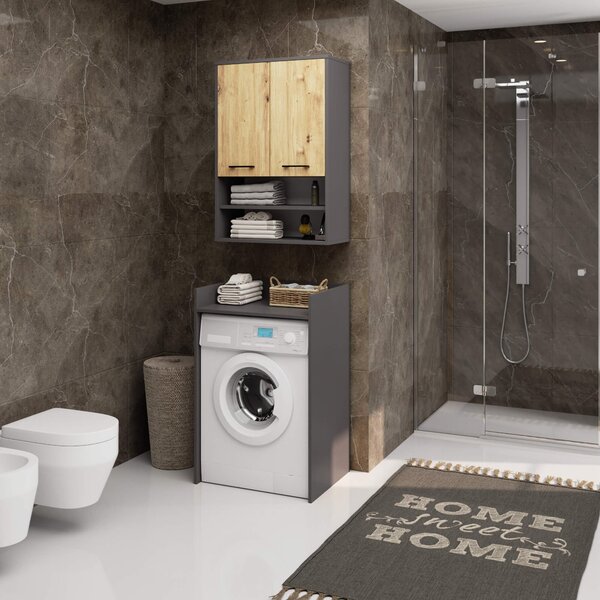 Ak furniture Závesná kúpeľňová skrinka Fin W64 2D 64 cm grafit/dub artisan