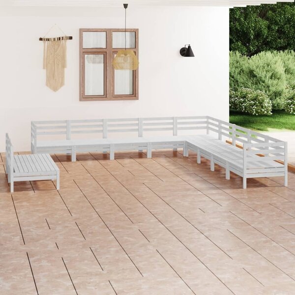 Maison Exclusive - 11-dielna záhradná sedacia súprava, borovicový masív, biela