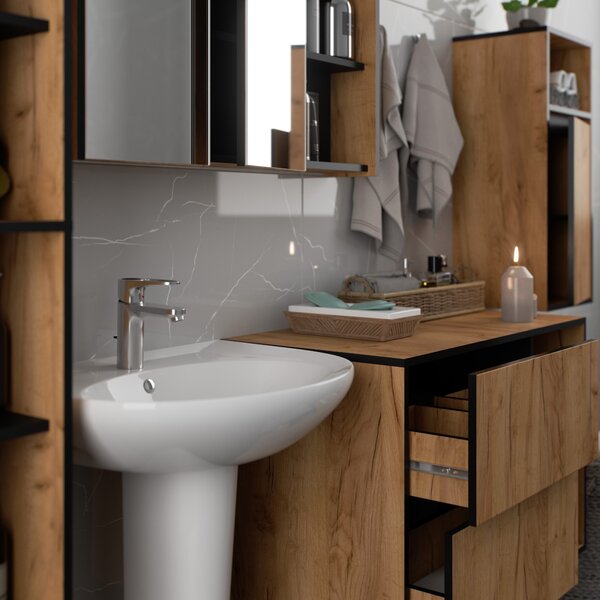 Ak furniture Závesná kúpeľňová skrinka VAMI 35 cm dub craft/čierna