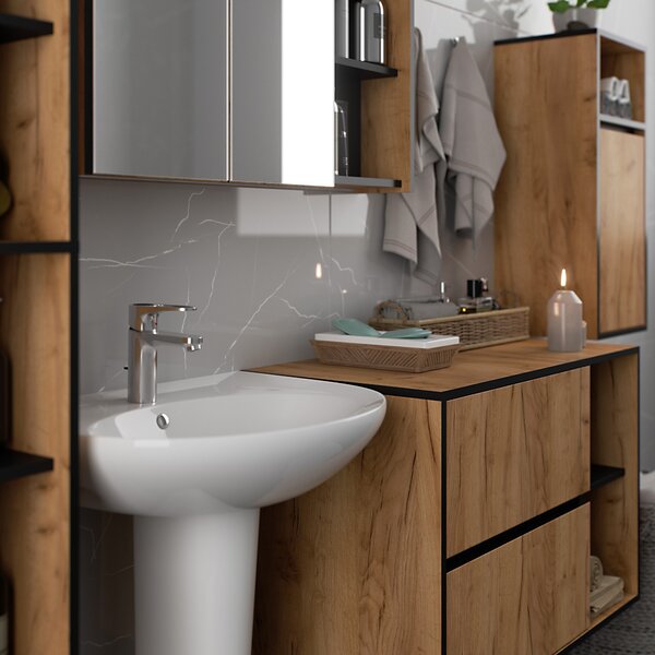 Ak furniture Závesná kúpeľňová skrinka VAMI 35 cm dub craft/čierna