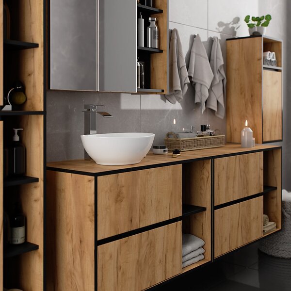 Ak furniture Závesná kúpeľňová skrinka VAMI 35 cm dub craft/čierna