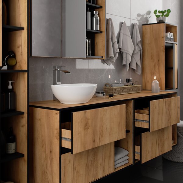 Ak furniture Závesná kúpeľňová skrinka VAMI 35 cm dub craft/čierna