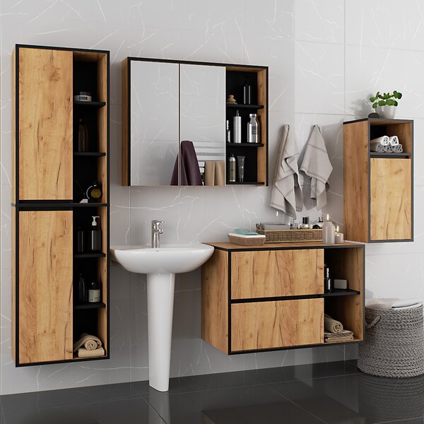 Ak furniture Závesná kúpeľňová skrinka VAMI 35 cm dub craft/čierna