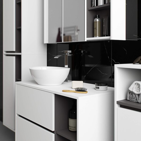 Ak furniture Závesná kúpeľňová skrinka so zrkadlom VAMI 90 cm biela/sivý grafit