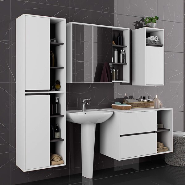 Ak furniture Závesná skrinka pod umývadlo VAMI 90 cm biela/grafitová