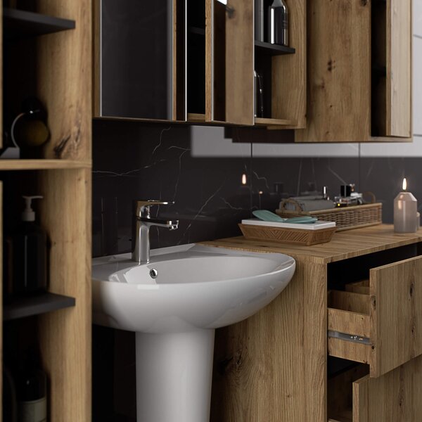 Ak furniture Závesná kúpeľňová skrinka VAMI 50 cm dub artisan/šedý grafit