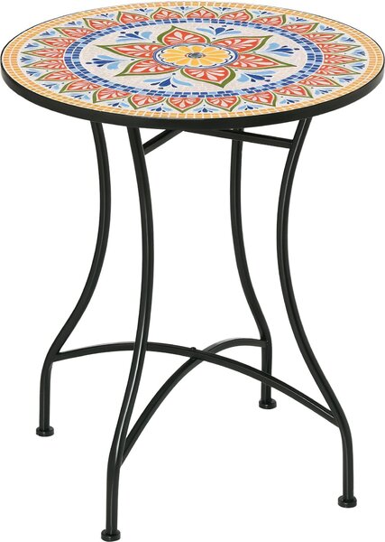 Outsunny Záhradný stôl Mozaikový stôl Okrúhly stôl Bistro stôl Odkladací stolík Červený Ø60 cm
