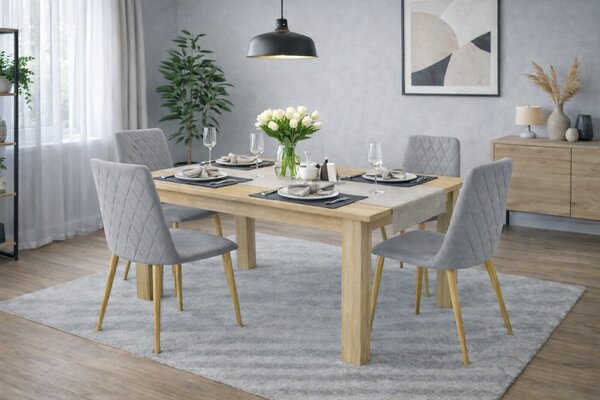 Jedálenská zostava Stôl 120x80, dub Sonoma Stolička TURIN -svetlosivý zamat / nohy farba dreva x 4