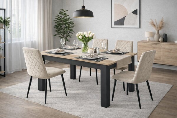 Jedálenská zostava Stôl 120x80 Craft + Čierny Stolička TURIN - béžový zamat / čierne nohy x 4