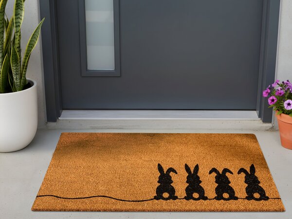 Rohožka prírodná prírodné kokosové vlákno 55 x 120 cm PVC povlak protišmyková jednofarebná rohož motív zajačikov do interiéru moderná