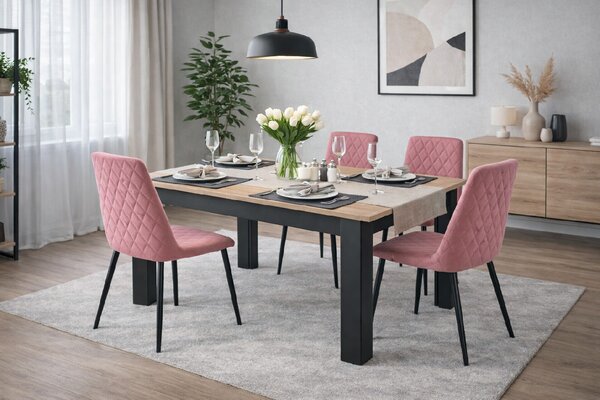 Jedálenská zostava Stôl 120x80 Craft + Čierny Stolička TURIN - ružový zamat / čierne nohy x 4