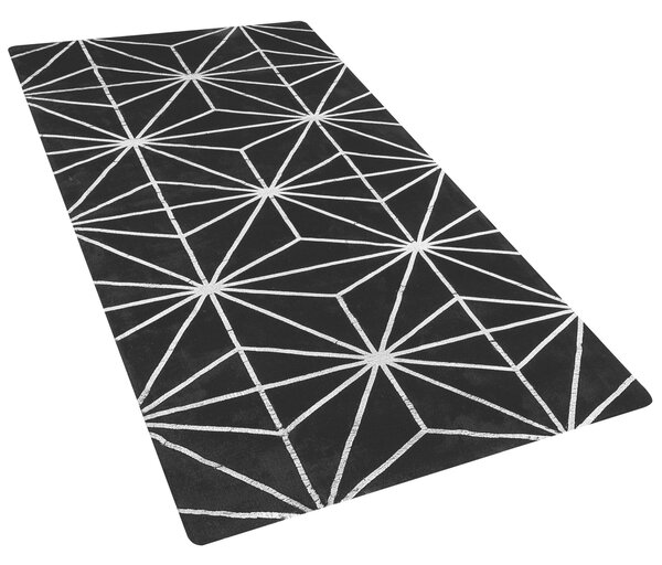 Koberec čierny strieborný viskóza bavlnený podklad 80 x 150 cm geometrický vzor ručne tkaný moderný glamour štýl obývačka spálňa