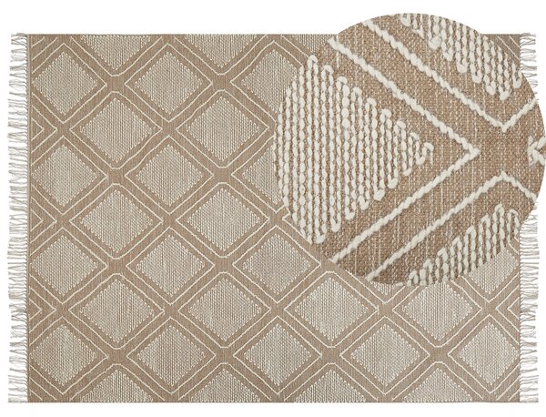 Koberec béžová a biela bavlna vlna 160 x 230 cm geometrický vzor strapce orientálny boho