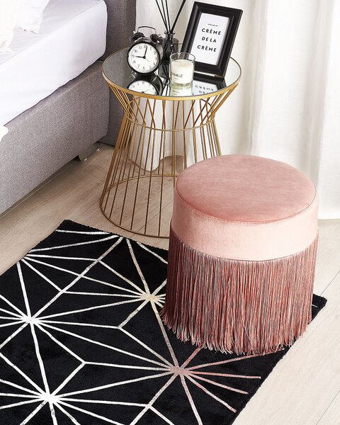 Koberec čierny strieborný viskóza bavlnený podklad 80 x 150 cm geometrický vzor ručne tkaný moderný glamour štýl obývačka spálňa