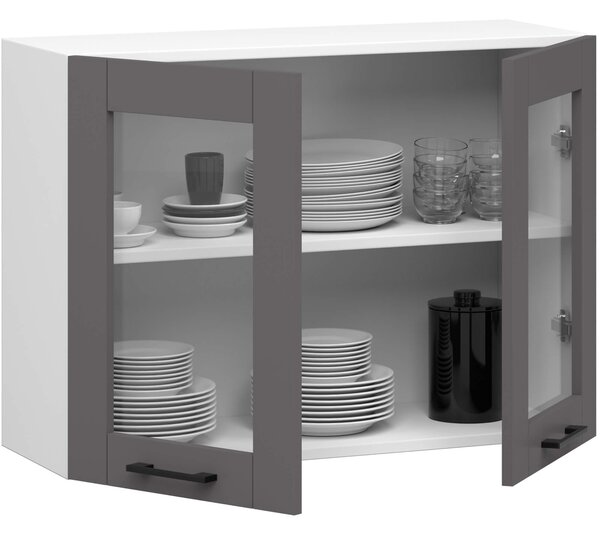 Ak furniture Závesná kuchynská skrinka OLIVIE W 80x58 cm biela mat/grafitovo šedá