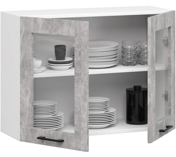 Ak furniture Závesná kuchynská skrinka OLIVIE W 80x58 cm matná biela/betón