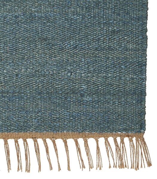 Koberec modrý jutový 160 x 230 cm ručne tkaný so strapcami boho štýl spálňa predsieň