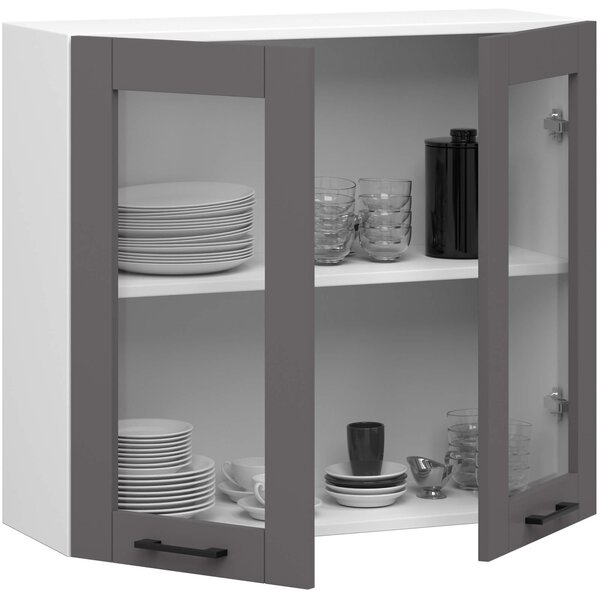 Ak furniture Závesná kuchynská skrinka OLIVIE W 80x72 cm matná biela/matná grafitovo šedá