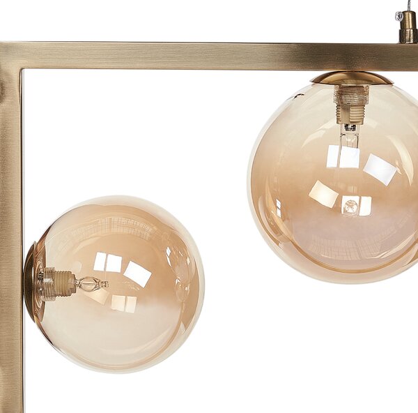 Závesná lampa s 5 tienidlami mosadzný kovový obdĺžnikový rám elegantný industriálny štýl obývacia izba jedáleň