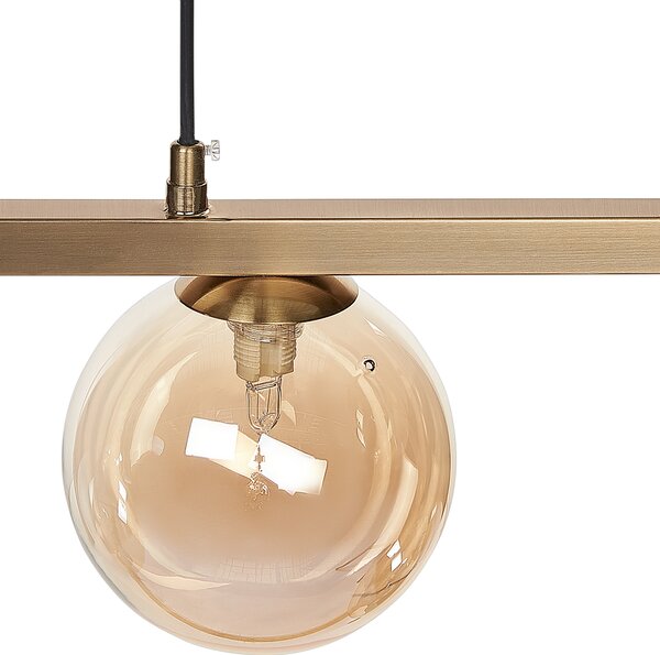 Závesná lampa s 5 tienidlami mosadzný kovový obdĺžnikový rám elegantný industriálny štýl obývacia izba jedáleň