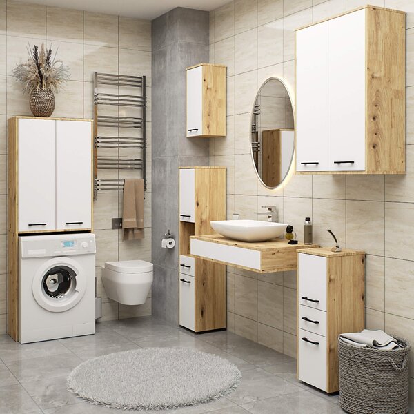 Ak furniture Závesná kúpeľňová skrinka Fin 30 cm dub artisan/biela