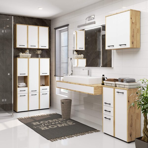 Ak furniture Závesná kúpeľňová skrinka Fin 30 cm dub artisan/biela