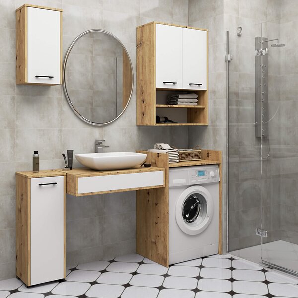 Ak furniture Závesná kúpeľňová skrinka Fin 30 cm dub artisan/biela