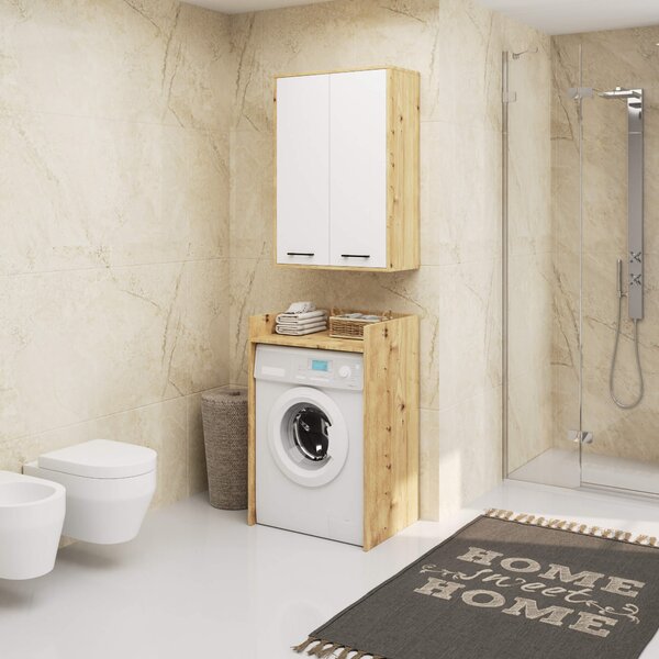 Ak furniture Závesná kúpeľňová skrinka Fin W64 64 cm biela/dub artisan