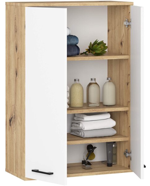 Ak furniture Závesná kúpeľňová skrinka Fin W64 64 cm biela/dub artisan