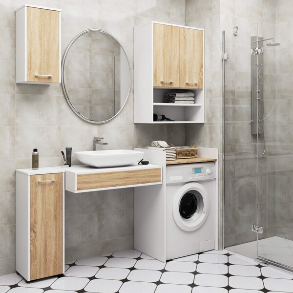 Ak furniture Závesná kúpeľňová skrinka Fin W64 64 cm biela/dub sonoma