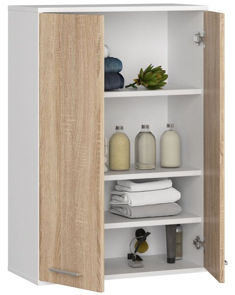 Ak furniture Závesná kúpeľňová skrinka Fin W64 64 cm biela/dub sonoma