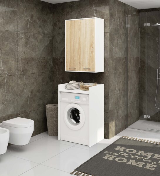 Ak furniture Závesná kúpeľňová skrinka Fin W64 64 cm biela/dub sonoma