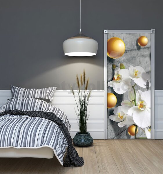 Vliesové fototapety 3067 VET, rozměr 91 cm x 211 cm, orchidej a 3D kuličky, IMPOL TRADE