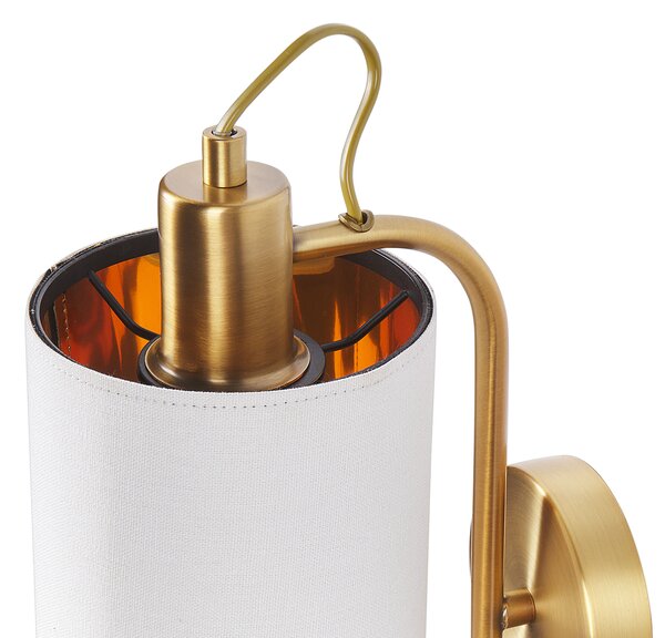 Nástenná lampa biele ľanové tienidlo medený kovový podstavec 30 cm moderné svietidlo glamour štýl