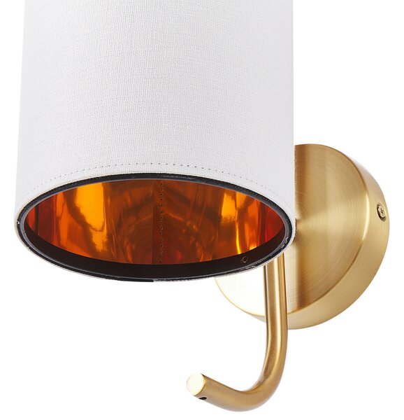 Nástenná lampa biele ľanové tienidlo medený kovový podstavec 30 cm moderné svietidlo glamour štýl