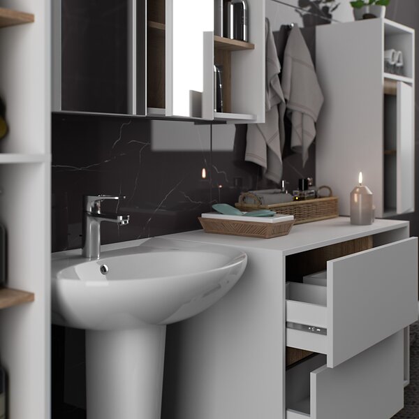 Ak furniture Závesná kúpeľňová skrinka VAMI 35 cm biela/dub sonoma