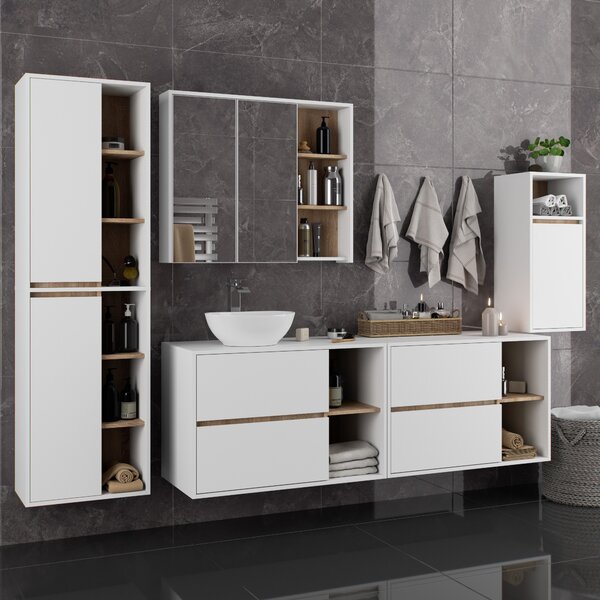 Ak furniture Závesná kúpeľňová skrinka VAMI 35 cm biela/dub sonoma